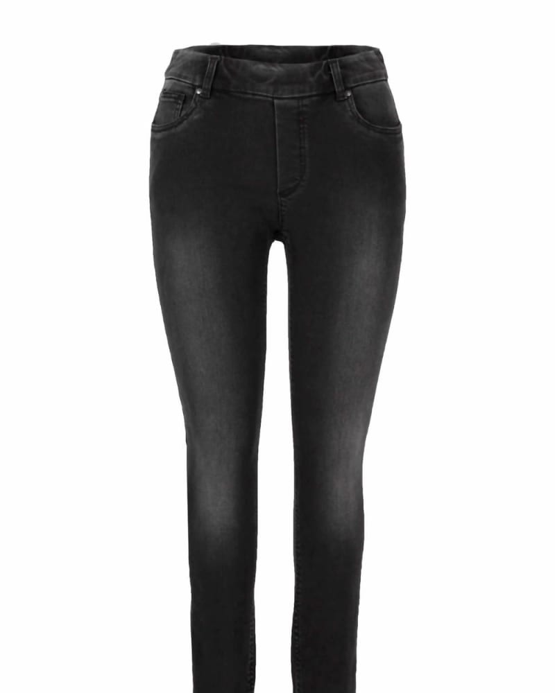 Front of a model wearing a size 12 Women'S 360 Compression Denim In Thunder Gray in Thunder Gray by up!. | dia_product_style_image_id:356347